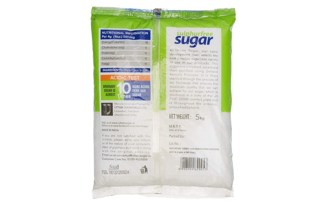 Uttam Sugar Sulphurfree Sugar    Pack  5 kilogram